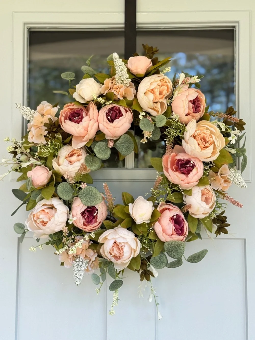 Champagne & Pink Peony Grapevine Wreath